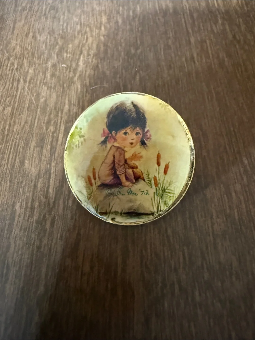 Vintage 1972 Fran Mar Moppet Girl Lapel Pin Brooch Small Flaw Read